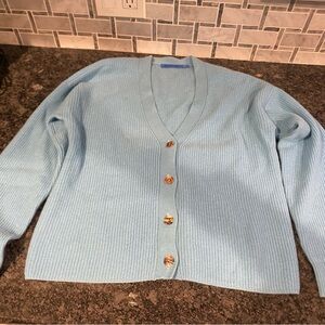 J. McLaughlin Sky Blue Cashmere Cardigan with Brown Tortoise Buttons